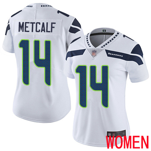 Seattle Seahawks Limited White Women D.K. Metcalf Road Jersey NFL Football #14 Vapor Untouchable->women nfl jersey->Women Jersey